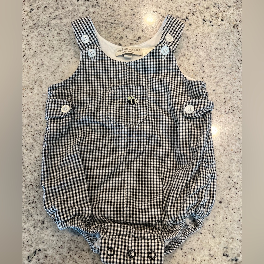 Black And White Gingham Romper Outfit Baby 3-6 Months Bee